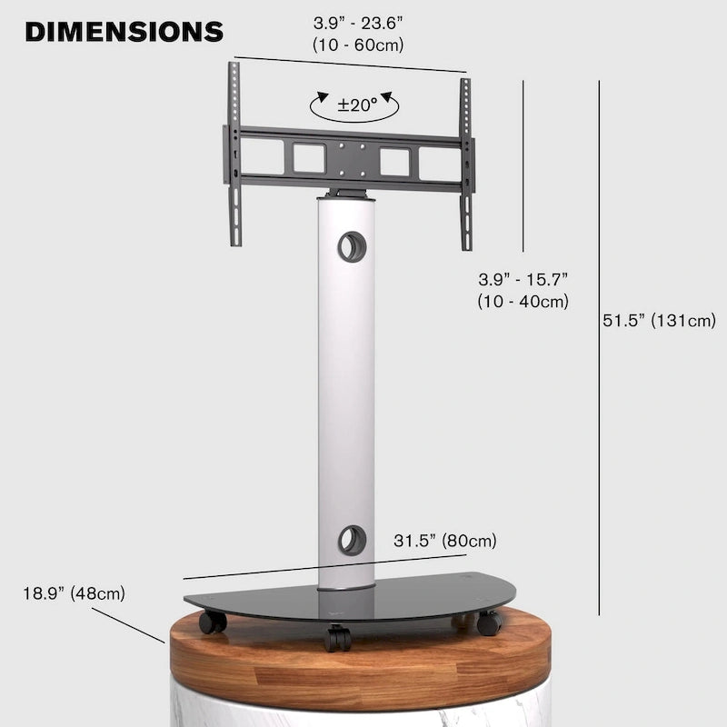 Rolling TV Stand with Swivel for 32–72 Inch Screens, up to 88 lbs