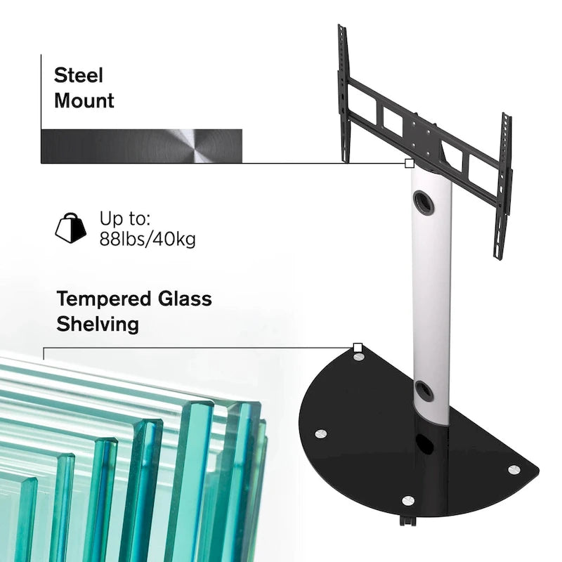 Rolling TV Stand with Swivel for 32–72 Inch Screens, up to 88 lbs