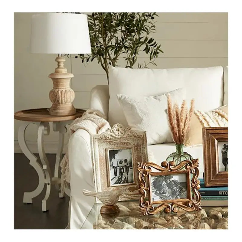 Scrolled Wood Round End Accent Table - 25x19x19