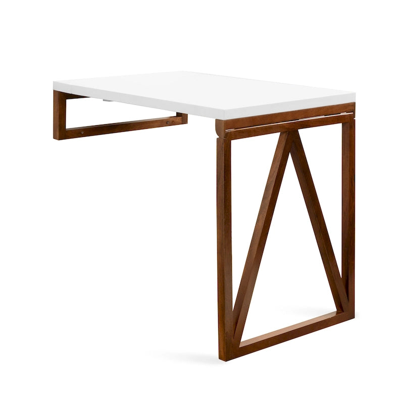 Wall-Mounted Folding Wood Table – White and Walnut, 24x33x31 in.