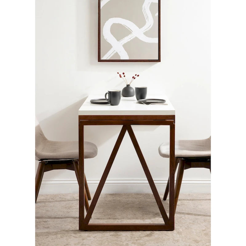 Wall-Mounted Folding Wood Table – White and Walnut, 24x33x31 in.