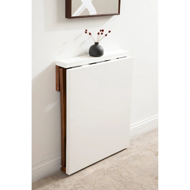 Wall-Mounted Folding Wood Table – White and Walnut, 24x33x31 in.