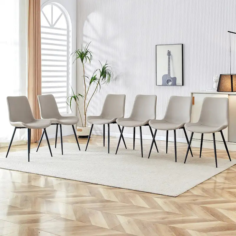 Faux Leather Dining Chair with Curved Cushion and Black Metal Legs, Set of 6