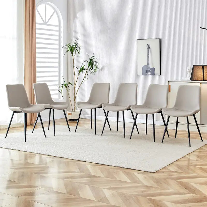 Artificial Leather Backrest Cushion Dining Chair, Black Metal Legs, Curved Widened Cushion Design for more comfort(6 chairs)