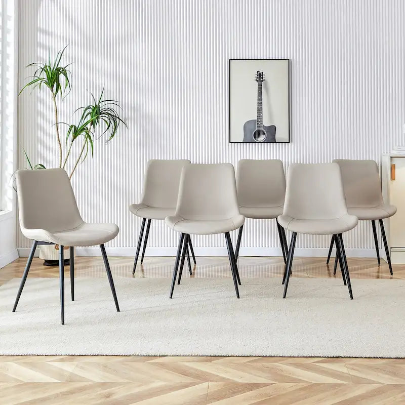 Faux Leather Dining Chair with Curved Cushion and Black Metal Legs, Set of 6