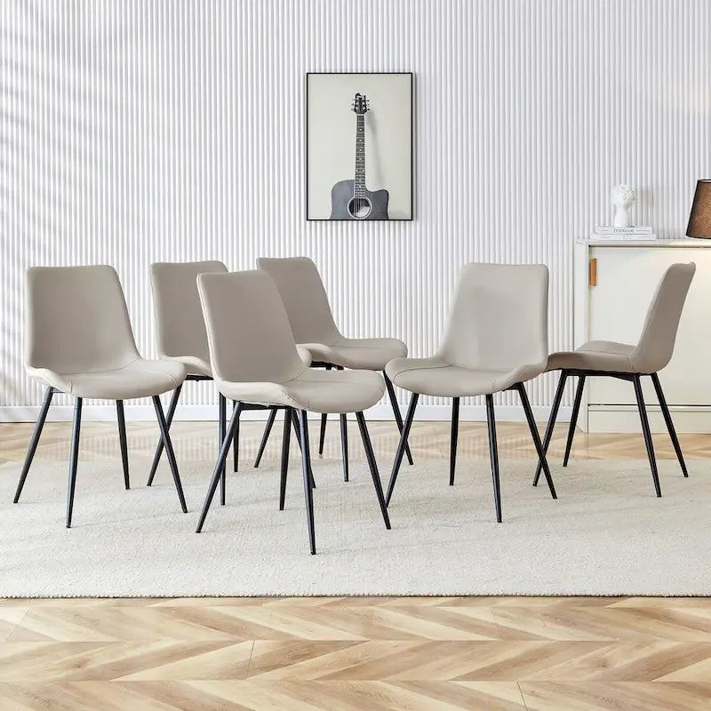 Faux Leather Dining Chair with Curved Cushion and Black Metal Legs, Set of 6