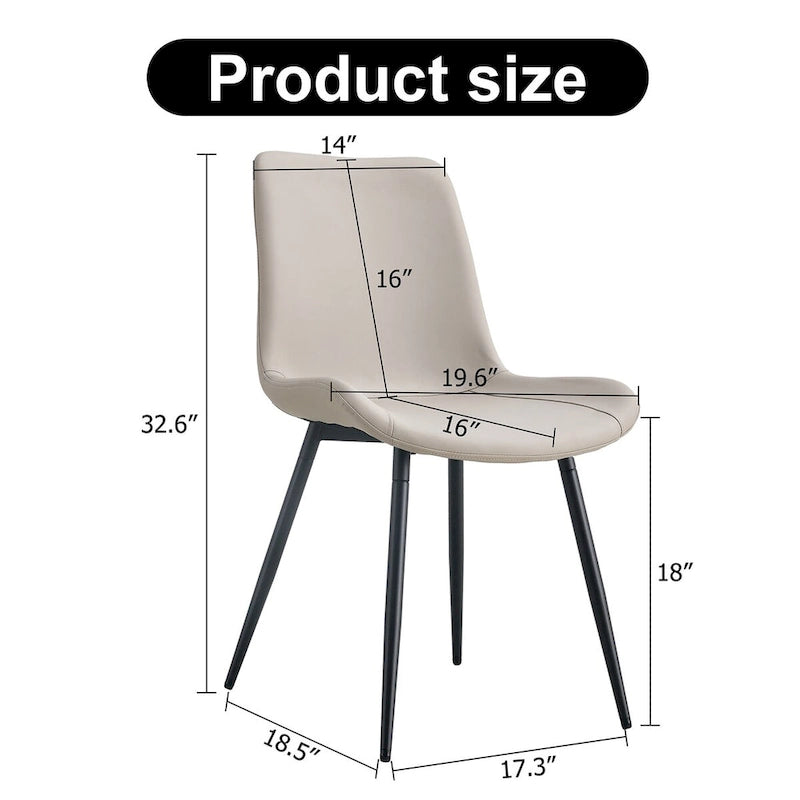 Faux Leather Dining Chair with Curved Cushion and Black Metal Legs, Set of 6