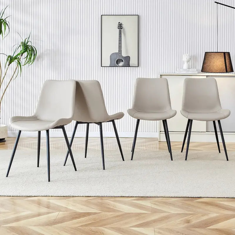Faux Leather Dining Chair with Curved Cushion and Black Metal Legs, Set of 6