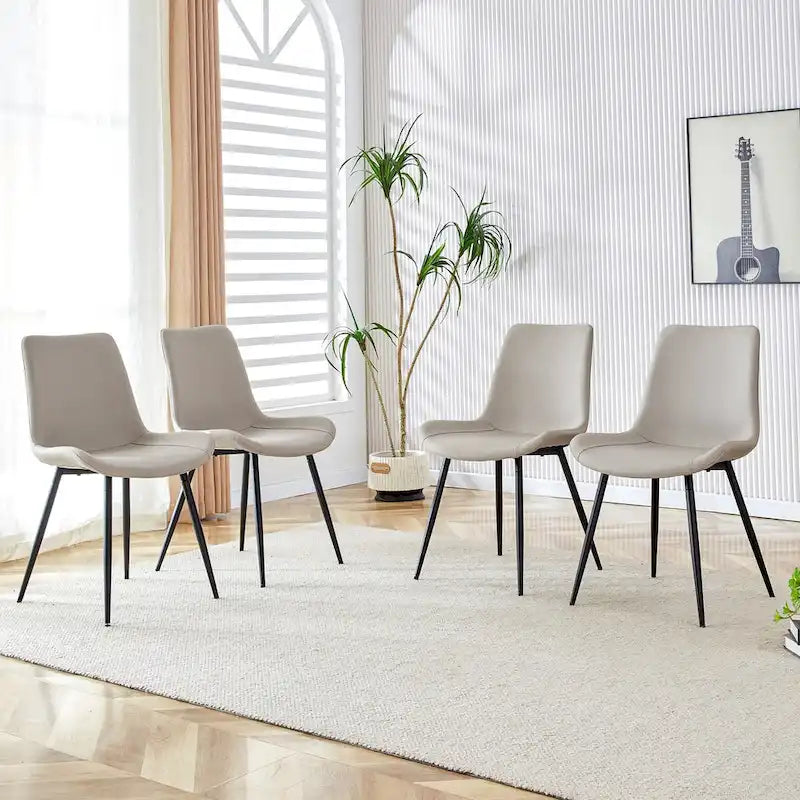 Faux Leather Dining Chair with Curved Cushion and Black Metal Legs, Set of 6