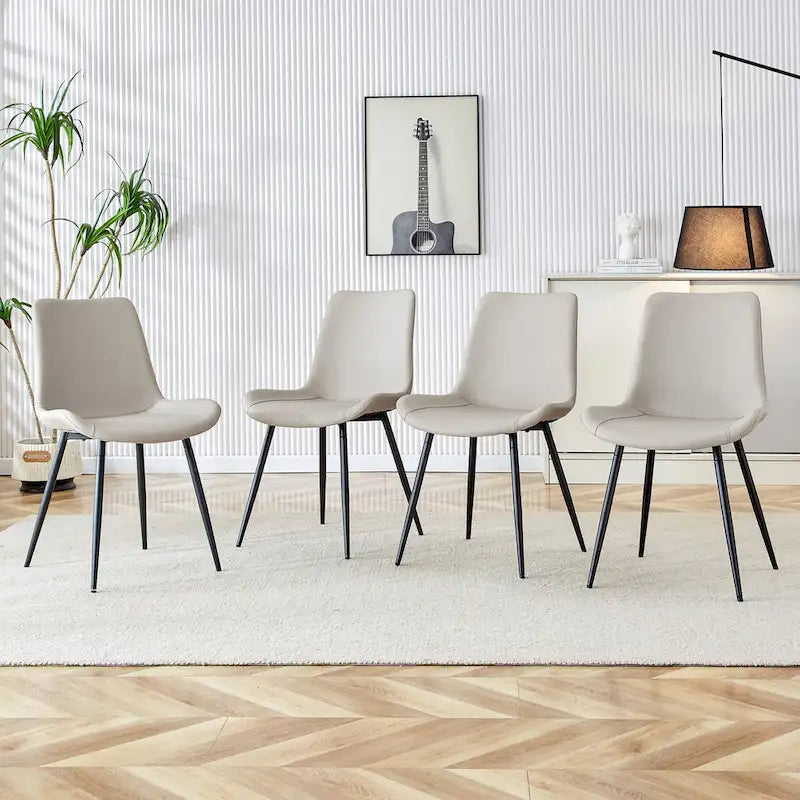 Faux Leather Dining Chair with Curved Cushion and Black Metal Legs, Set of 6