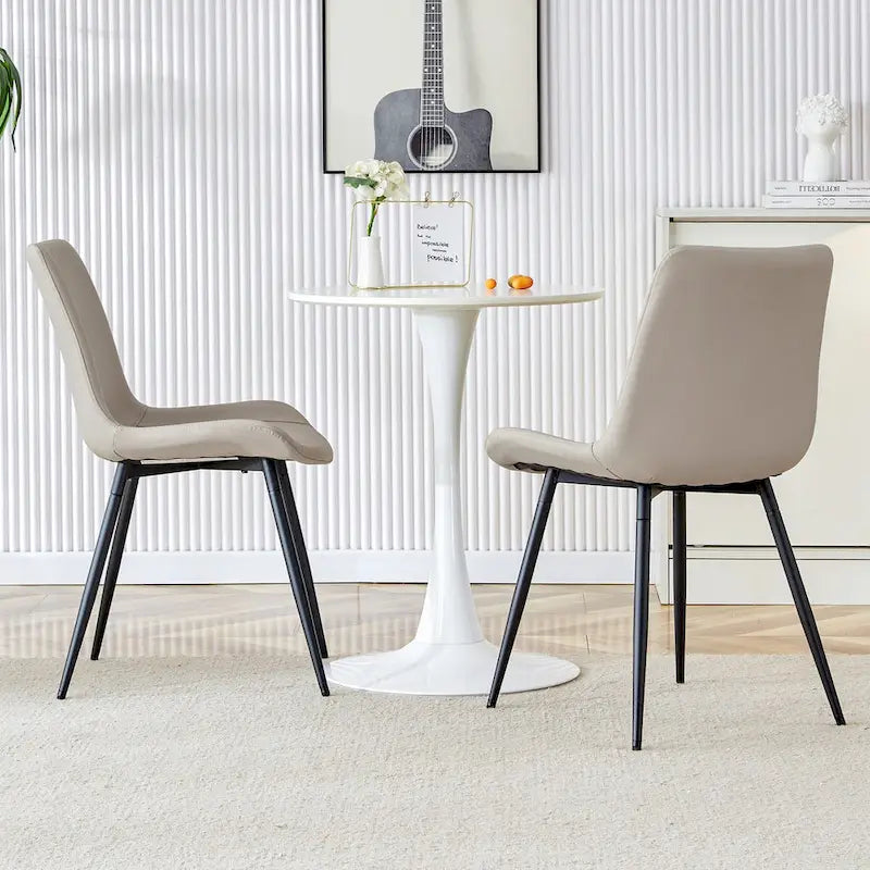 Faux Leather Dining Chair with Curved Cushion and Black Metal Legs, Set of 6