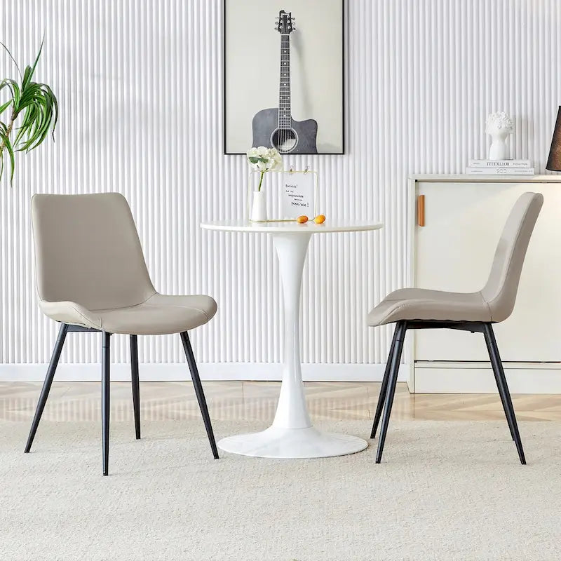 Faux Leather Dining Chair with Curved Cushion and Black Metal Legs, Set of 6