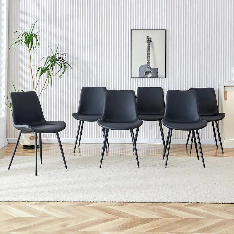 Faux Leather Dining Chair with Curved Cushion and Black Metal Legs, Set of 6