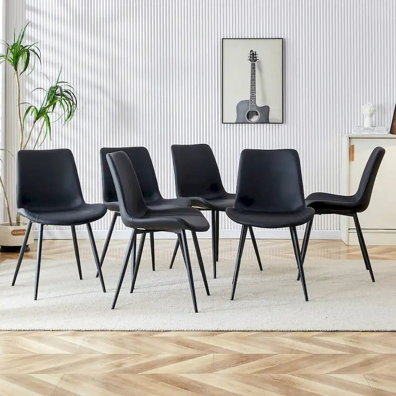 Faux Leather Dining Chair with Curved Cushion and Black Metal Legs, Set of 6