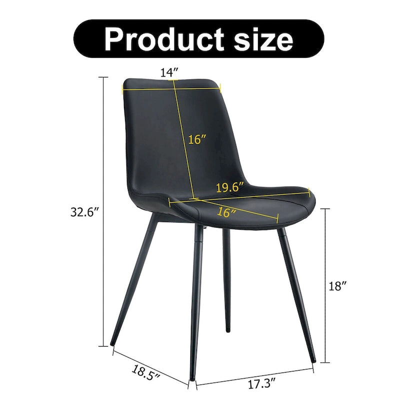 Faux Leather Dining Chair with Curved Cushion and Black Metal Legs, Set of 6