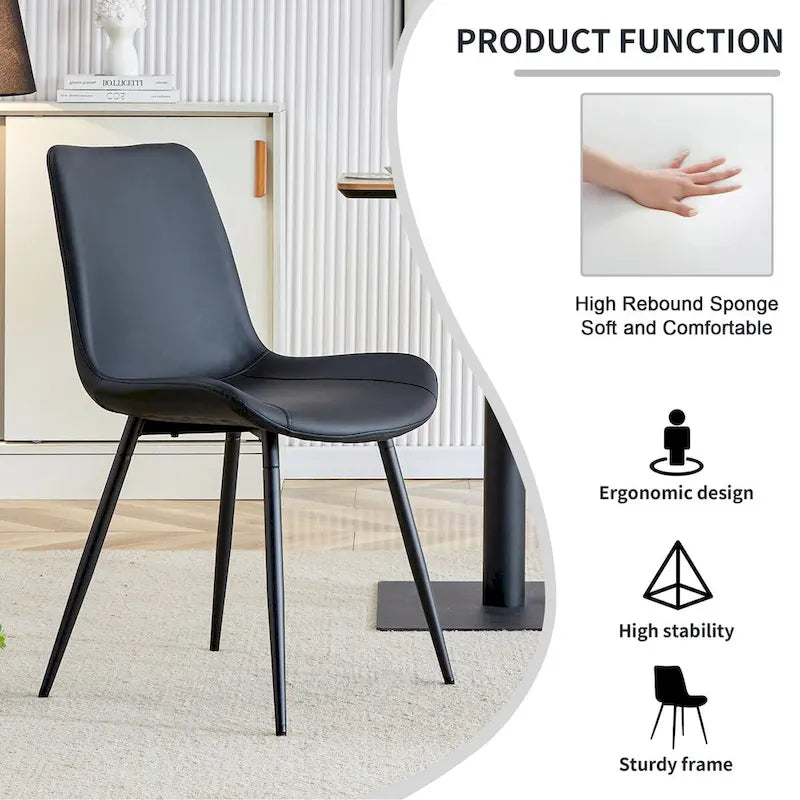 Faux Leather Dining Chair with Curved Cushion and Black Metal Legs, Set of 6