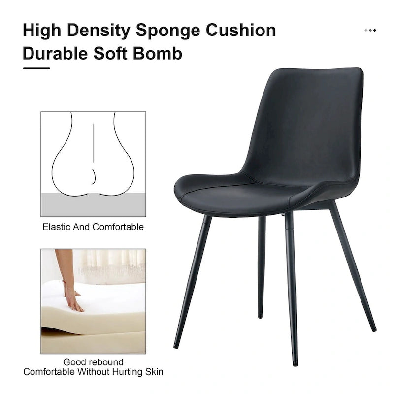 Faux Leather Dining Chair with Curved Cushion and Black Metal Legs, Set of 6