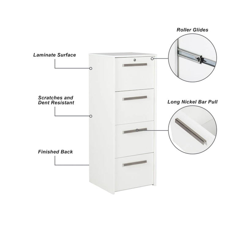 White Wood Grain 4-Drawer Vertical Lateral File Cabinet