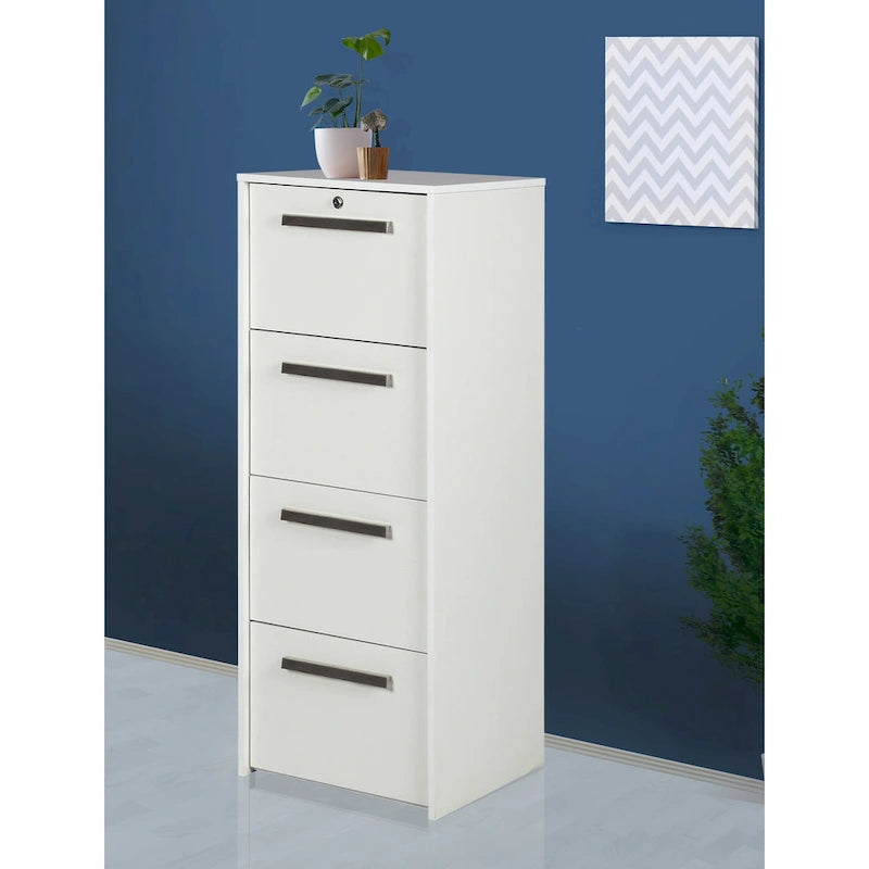 White Wood Grain 4-Drawer Vertical Lateral File Cabinet