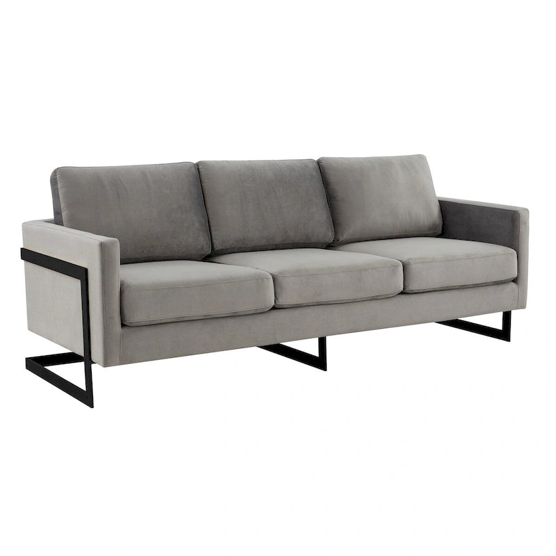 3-Seater Upholstered Velvet Sofa with Black Stainless Steel Base