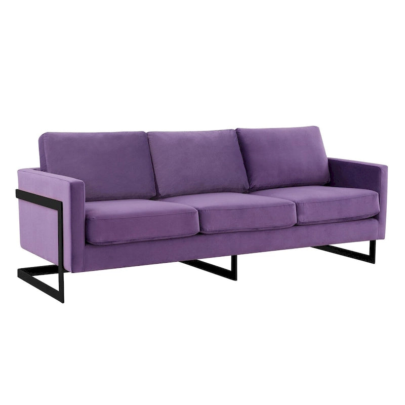 3-Seater Upholstered Velvet Sofa with Black Stainless Steel Base