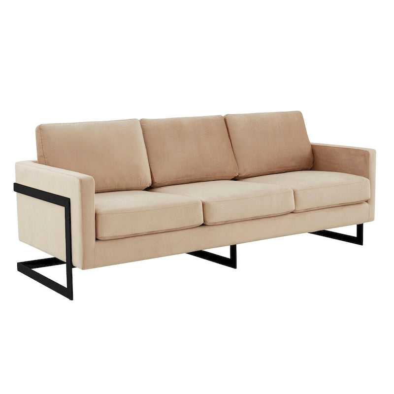 3-Seater Upholstered Velvet Sofa with Black Stainless Steel Base