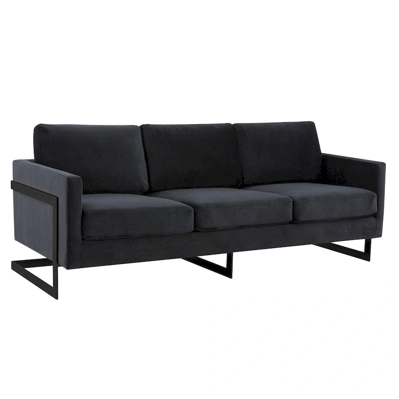 3-Seater Upholstered Velvet Sofa with Black Stainless Steel Base