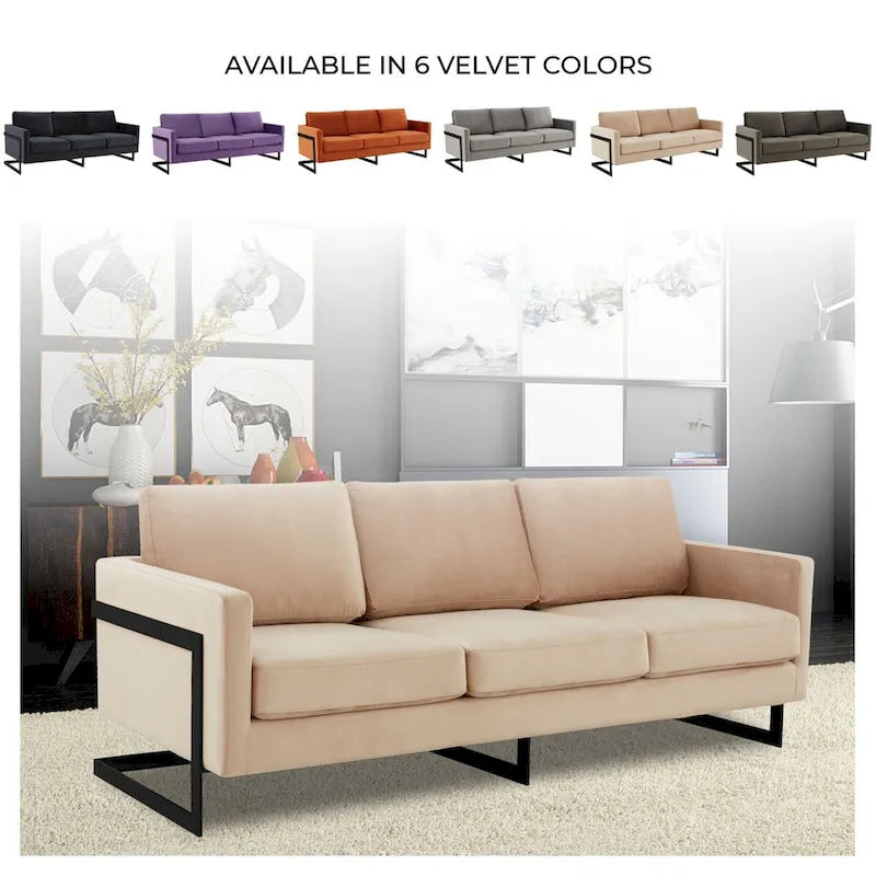 3-Seater Upholstered Velvet Sofa with Black Stainless Steel Base