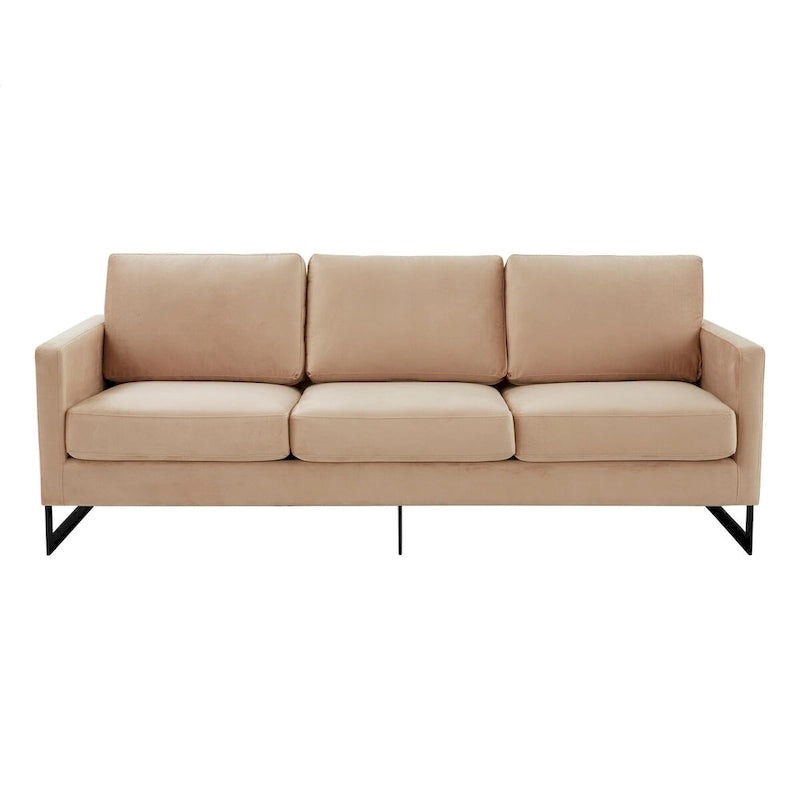 3-Seater Upholstered Velvet Sofa with Black Stainless Steel Base