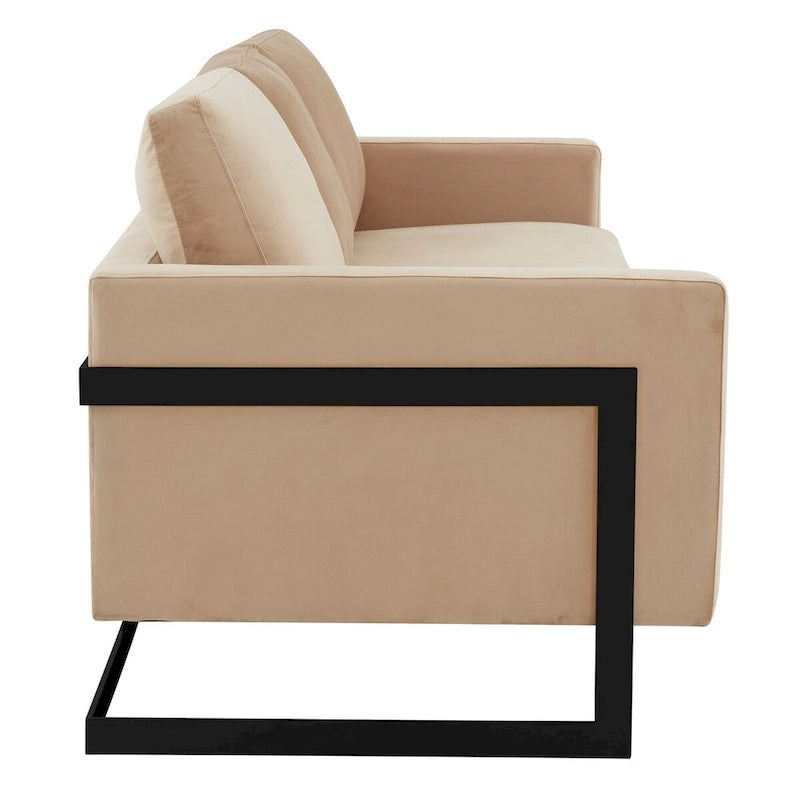 3-Seater Upholstered Velvet Sofa with Black Stainless Steel Base