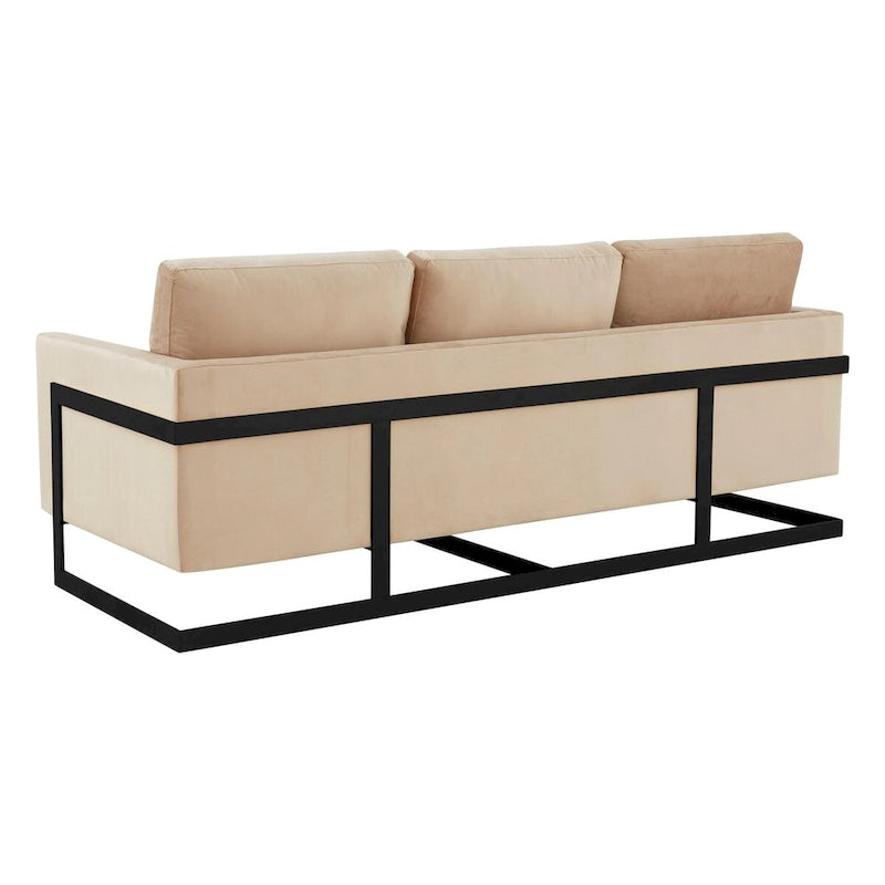 3-Seater Upholstered Velvet Sofa with Black Stainless Steel Base