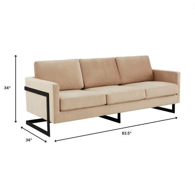 3-Seater Upholstered Velvet Sofa with Black Stainless Steel Base