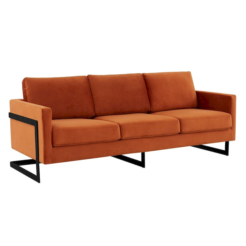 3-Seater Upholstered Velvet Sofa with Black Stainless Steel Base