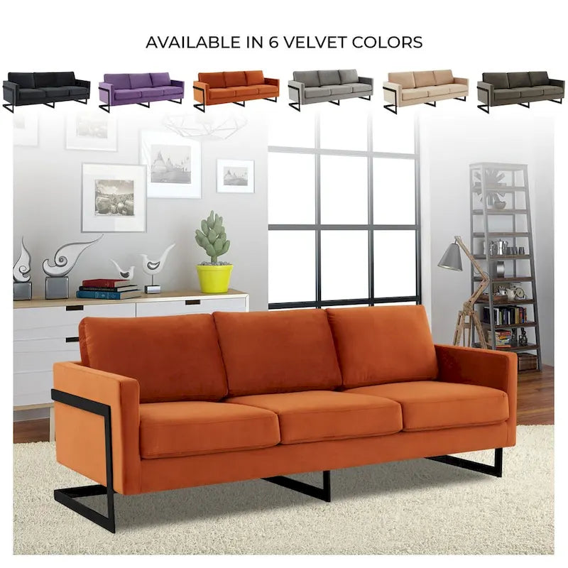3-Seater Upholstered Velvet Sofa with Black Stainless Steel Base