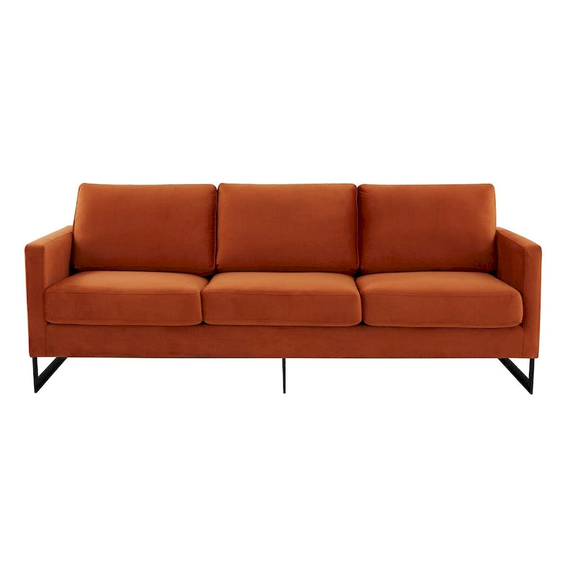 3-Seater Upholstered Velvet Sofa with Black Stainless Steel Base