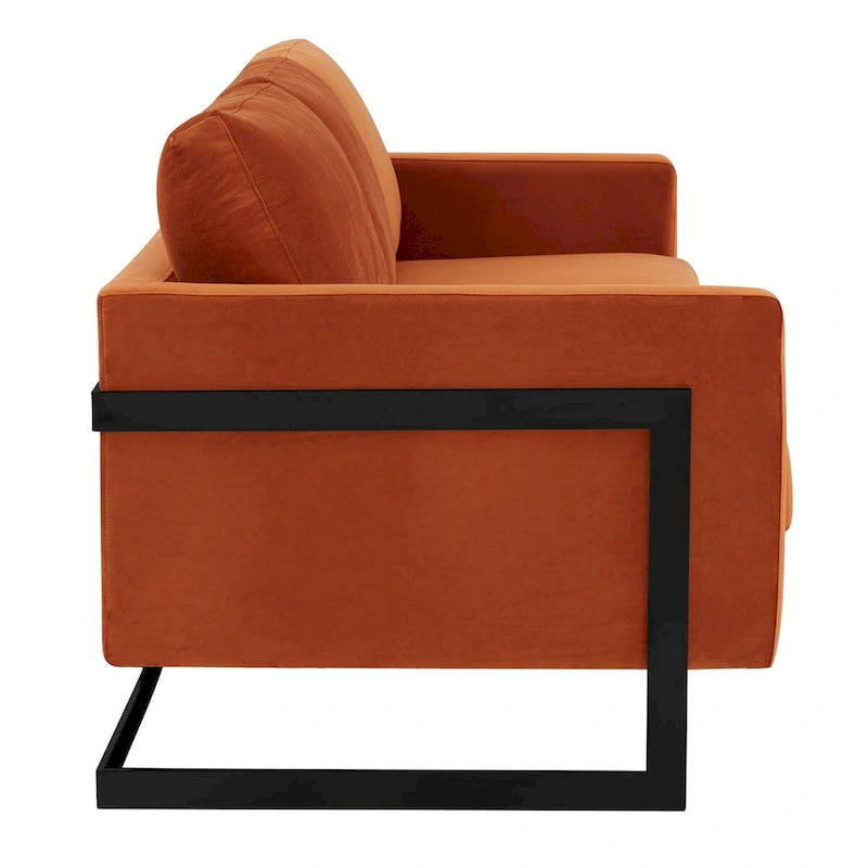 3-Seater Upholstered Velvet Sofa with Black Stainless Steel Base
