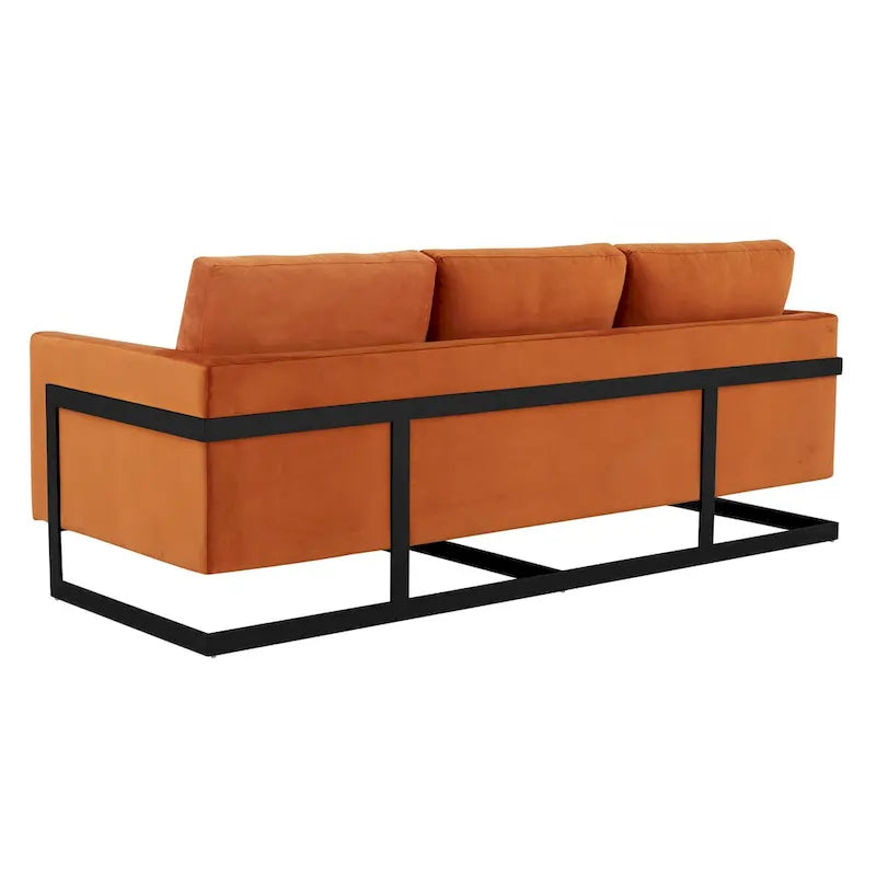 3-Seater Upholstered Velvet Sofa with Black Stainless Steel Base