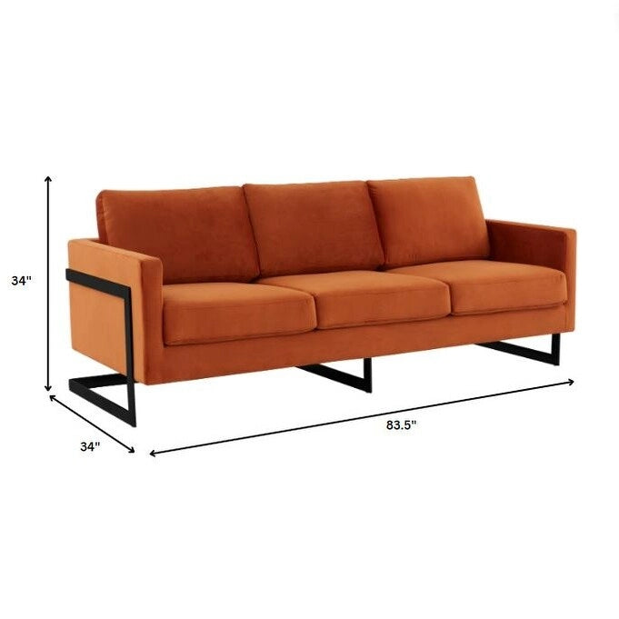 3-Seater Upholstered Velvet Sofa with Black Stainless Steel Base