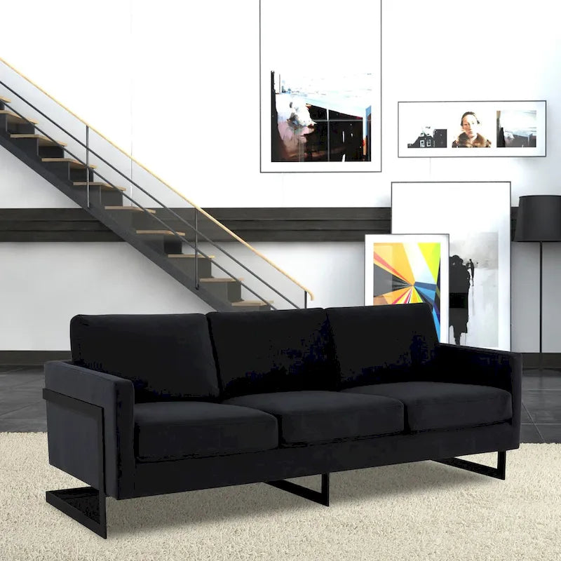3-Seater Upholstered Velvet Sofa with Black Stainless Steel Base