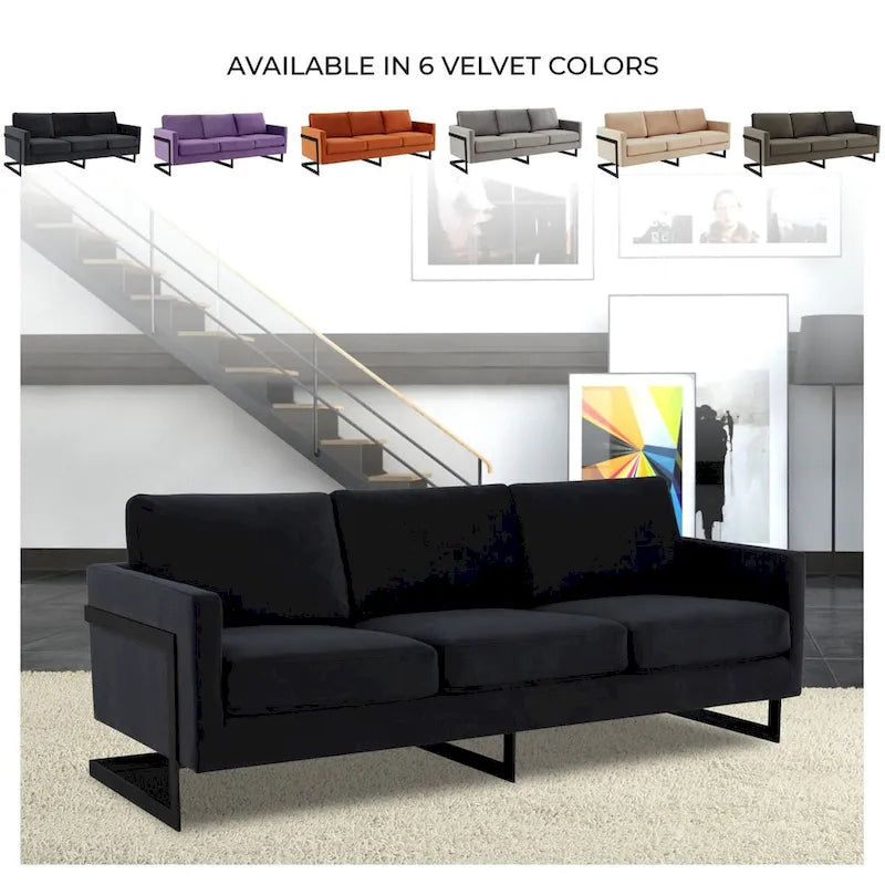 3-Seater Upholstered Velvet Sofa with Black Stainless Steel Base
