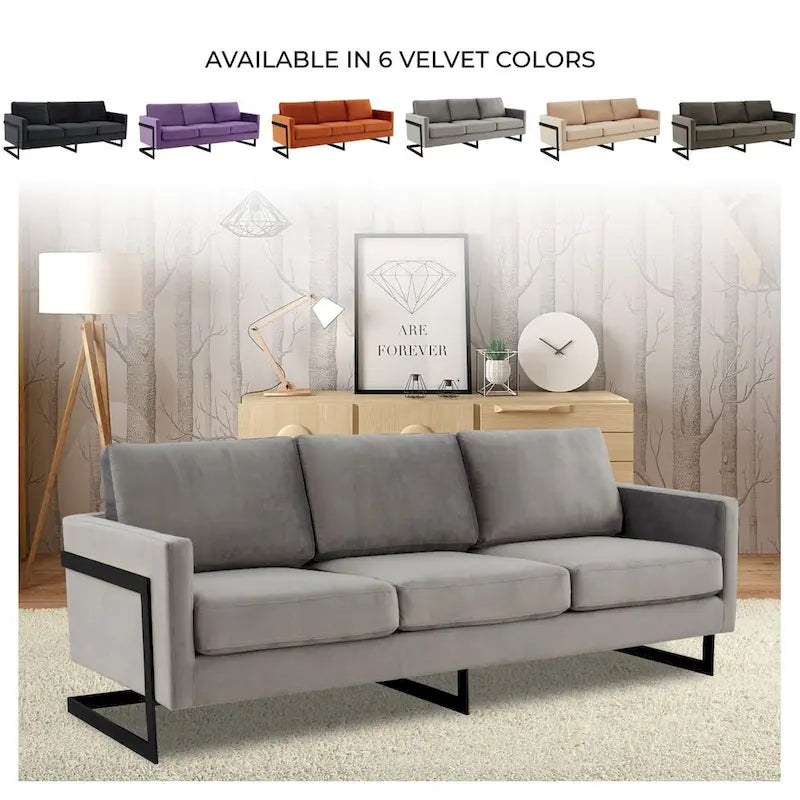 3-Seater Upholstered Velvet Sofa with Black Stainless Steel Base