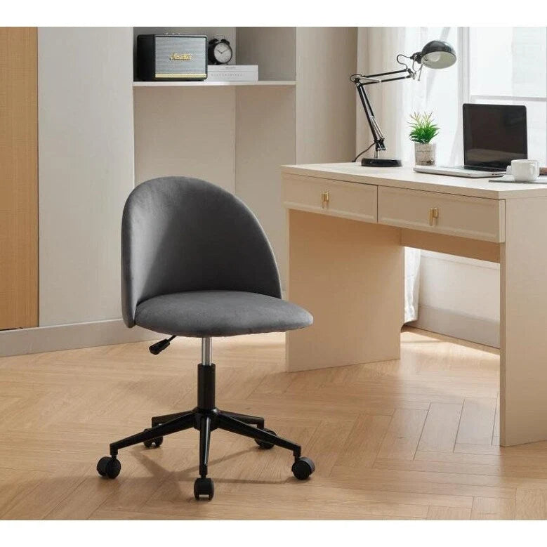 Mid-Back Boucle Upholstered Swivel Office Chair with Wheels and Black Legs