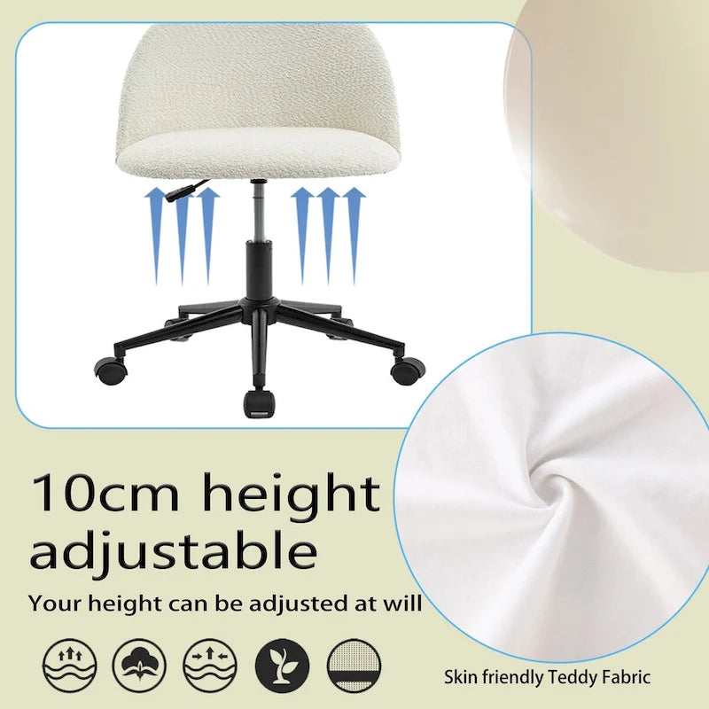 Mid-Back Boucle Upholstered Swivel Office Chair with Wheels and Black Legs