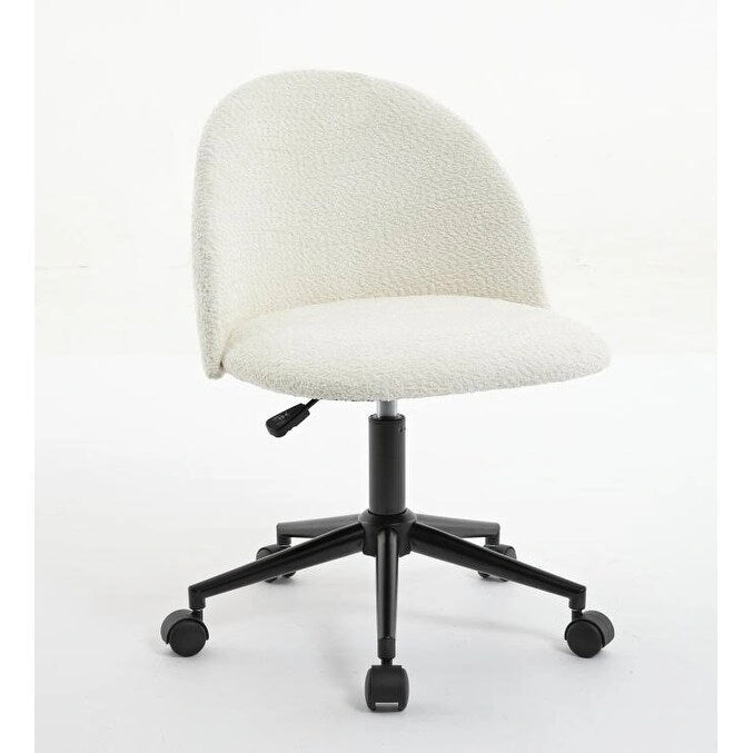 Mid-Back Boucle Upholstered Swivel Office Chair with Wheels and Black Legs