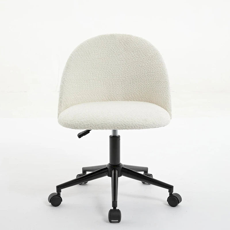 Mid-Back Boucle Upholstered Swivel Office Chair with Wheels and Black Legs