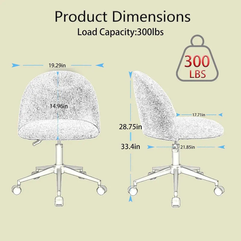 Mid-Back Boucle Upholstered Swivel Office Chair with Wheels and Black Legs
