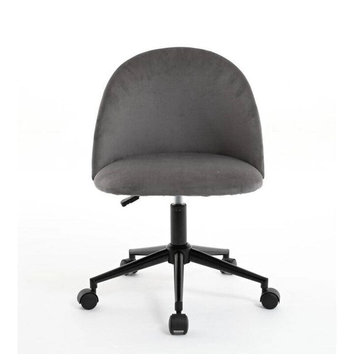 Mid-Back Boucle Upholstered Swivel Office Chair with Wheels and Black Legs