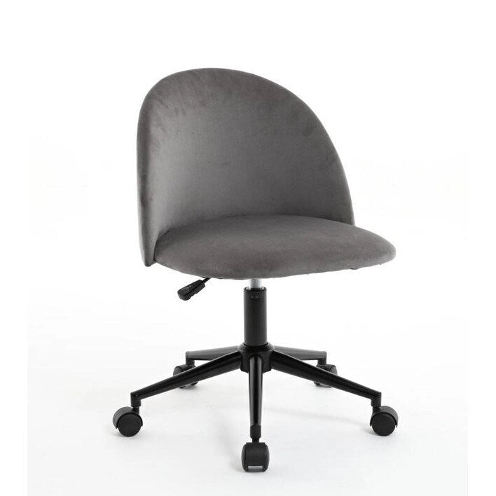 Mid-Back Boucle Upholstered Swivel Office Chair with Wheels and Black Legs