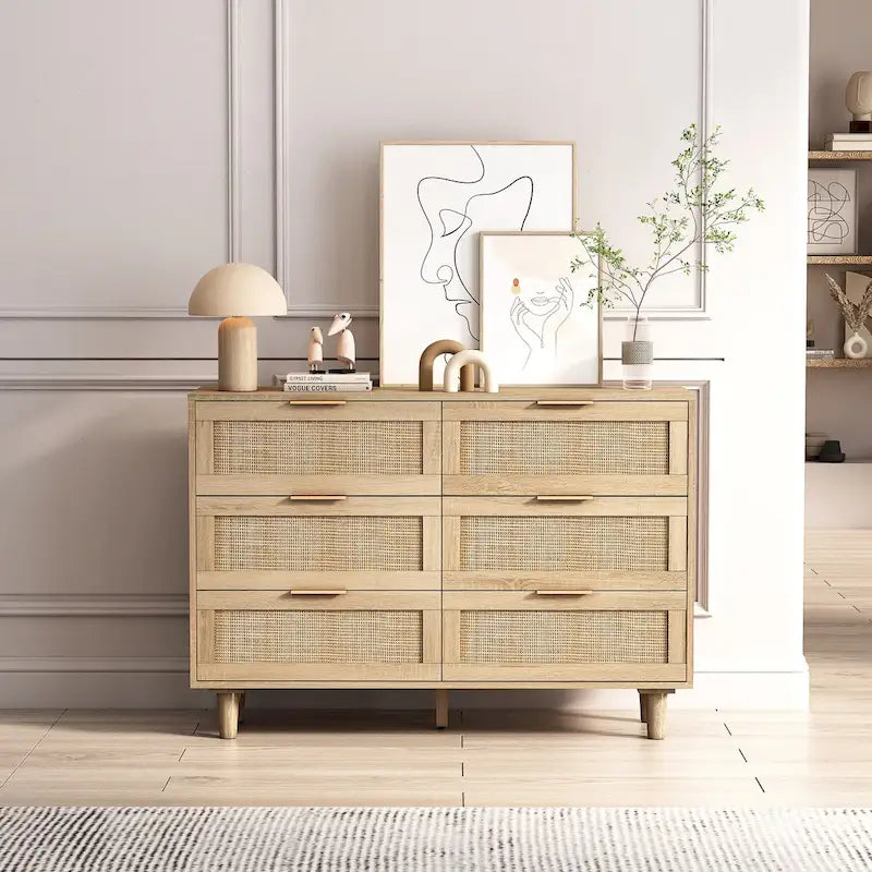 43.31-Inch 6-Drawer Rattan Storage Cabinet in Natural