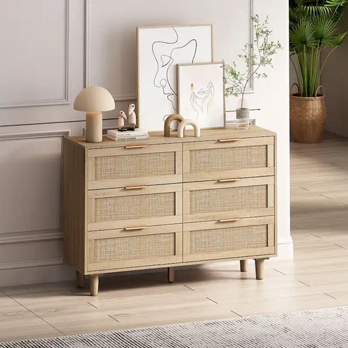 43,31-Zoll-Rattanschrank mit 6 Schubladen in Natur